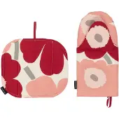 Marimekko Pieni Unikko pannenlap + ovenwant 2 st. Cotton-dark cherry-rose