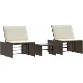 vidaXL Ligstoelen 2 st met tafel bruin poly rattan