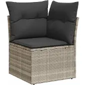 vidaXL Tuinhoekbank met kussens poly rattan lichtgrijs