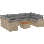 vidaXL 10-delige Loungeset met kussens poly rattan gemengd beige