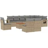 vidaXL 11-delige Tuinset met kussens poly rattan beige
