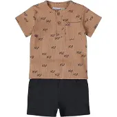 Dirkje shirt + broek bruin/donkerblauw Set Jongens Katoen Ronde hals All over print - maat 80