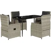 vidaXL 5-delige Tuinset met kussens poly rattan lichtgrijs