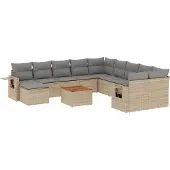 vidaXL 12-delige Loungeset met kussens poly rattan beige