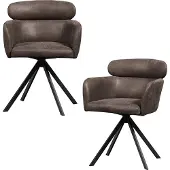 Woood Fenne Draaibare Eetkamerstoelen -Leerlook- Zwart/Grijs-Set van 2