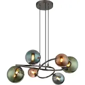 Globo Zwarte hanglamp Riha gekleurd glas 6-lichts