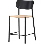 Svea - Polsty barkruk met rugleuning - rattan - zwart