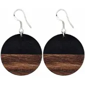 Charme Bijoux Oorbellen- rond hout-zwart-zilver Mignon -