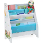 Relaxdays kinderboekenkast - 4 hangvakken - kampvuur print - 71 x 62 x 29 cm - meerkleurig
