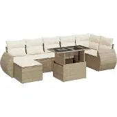vidaXL 8-delige Loungeset met kussens poly rattan beige
