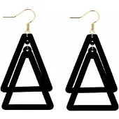 Charme Bijoux Zilveren Hout-Zwart-8.5 cm-Oorbellen-triangel -