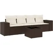 vidaXL 5-delige Loungeset met kussens poly rattan bruin