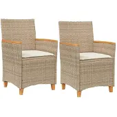 vidaXL Tuinstoelen 2 st met kussens poly rattan en massief hout beige