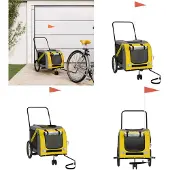 vidaXL Hondenfietstrailer oxford stof en ijzer geel en grijs