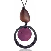Charme Bijoux ketting - Irin-ronde-metaal -hout-paars -bruin -zwart-allergievrij-