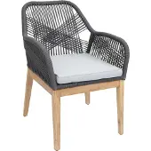 Mendler Tuinstoel -H56b, fauteuil buitenstoel, weerbestendig touwvlechtwerk Touwhout acacia ~ donkergrijs Kussen lichtgrijs