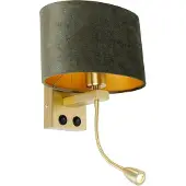 QAZQA Wandlamp messing met ovale fluwelen kap groen 25cm - Brescia Combi