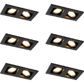 QAZQA Set van 6 inbouwspots zwart rechthoekig 2-lichts - Qure