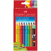 Faber-Castell - crayons de couleur JUMBO GRIP, étui de 8+1+1 8 JUMBO GRIP crayons de couleur + 1 JUMBO GRIP crayon + 1 crayon avec champ d'identification, triangu