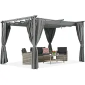 Garden Point Antraciet terraspergola met gordijnen La Palma 3x4