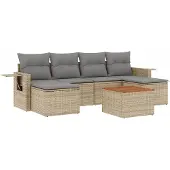 vidaXL 7-delige Loungeset met kussens poly rattan beige