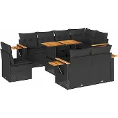 vidaXL 9-delige Loungeset met kussens poly rattan acacia zwart