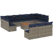 vidaXL 14-delige loungeset voor de tuin met kussens, grijs, polyrotan