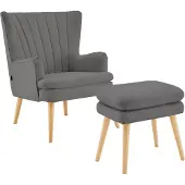 Notio Living Zenia-Accentstoel & Hocker - Antraciet Stof
