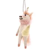 MEA Eenhoorn met kerstboom wit/roze hangend vilt 9x6x15cm