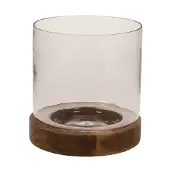 MEA Votive glass with wooden base Ø16x17cm