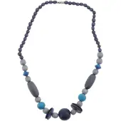 Behave – Houten kralen ketting – 46 cm – Grijs en donkerblauw – Schroefsluiting
