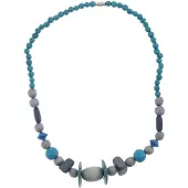 Behave – Houten kralen ketting – 46 cm – Turquoise en grijs – Schroefsluiting