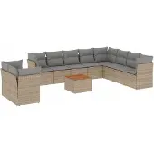 vidaXL 11-delige Loungeset met kussens poly rattan gemengd beige