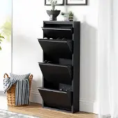 En.casa Schoenenkast Sokndal 4 kleppen zwart 118x50x15 cm []