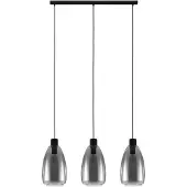Eglo Glazen hanglamp Chelvey 3-lichts zwart met smoke glas