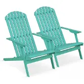 Oviala - Set van 2 inklapbare eucalyptus houten fauteuils in turquoise - Calgary