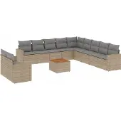 vidaXL 12-delige Loungeset met kussens poly rattan gemengd beige