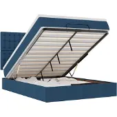 vidaXL Ottoman bed met matras en LED's 140x200cm stof blauw