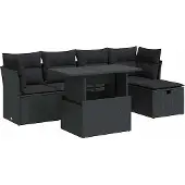 vidaXL 6-delige Loungeset met kussens poly rattan zwart