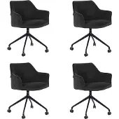 Bronx71 Eetkamerstoel met wieltjes Quinn zwart velvet - Eetkamerstoelen set van 4 - stoel