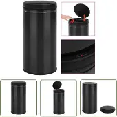 The Living Store Sensoren - Prullenbak - Prullenbak met automatische sensor 70 L koolstofstaal zwart - Automaat - Staal - Zwart