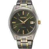 Seiko quartz multicolor heren horloge met groene wijzerplaat & titanium band