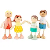 Woet Houten Poppenhuispoppen - Familie van 4 Poppetjes - Flexibele Poppen voor Poppenhuis - FSC - Rollenspel Speelgoed - Vanaf 3 Jaar