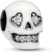 Pandora Moments Glow-in-the-dark sprankelende schedelbedel - Zilver