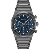 BOSS Grijs vernist chronograaf horloge met blauwe wijzerplaat