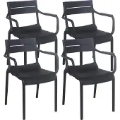 Oviala - Set van 4 zwarte kunststof terrasfauteuils - Paname