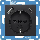 iON V1/j1 inbouw contactdoos zwart 1-voudig randaarde usb a/c