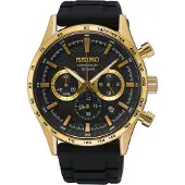 Seiko chronograph quartz zwart heren horloge met zwarte wijzerplaat & siliconen band