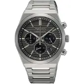 Seiko Muut chronograph quartz zilver heren horloge met zwarte wijzerplaat & roestvrij stalen band