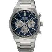 Seiko chronograph quartz zilver heren horloge met blauwe wijzerplaat & roestvrij stalen band